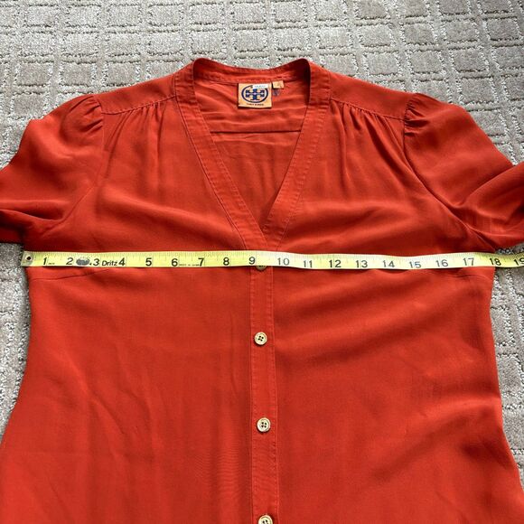 TORY BURCH Silk Blouse Women's Size 2 Orange Career Office Work V-Neck *READ* - Picture 12 of 14